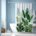 JINGYOU Green Leaves Shower Curtain | Mold Resistant Weighted Hem Fabric