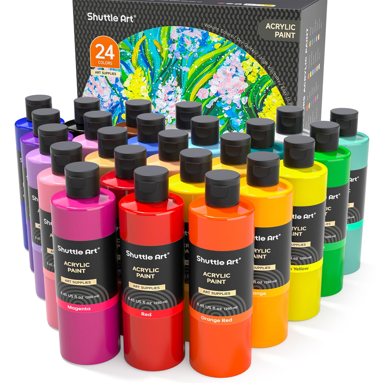 Shuttle Art Acrylic Paint Set | 24 Colors (250ml) Bulk Artist Supplies