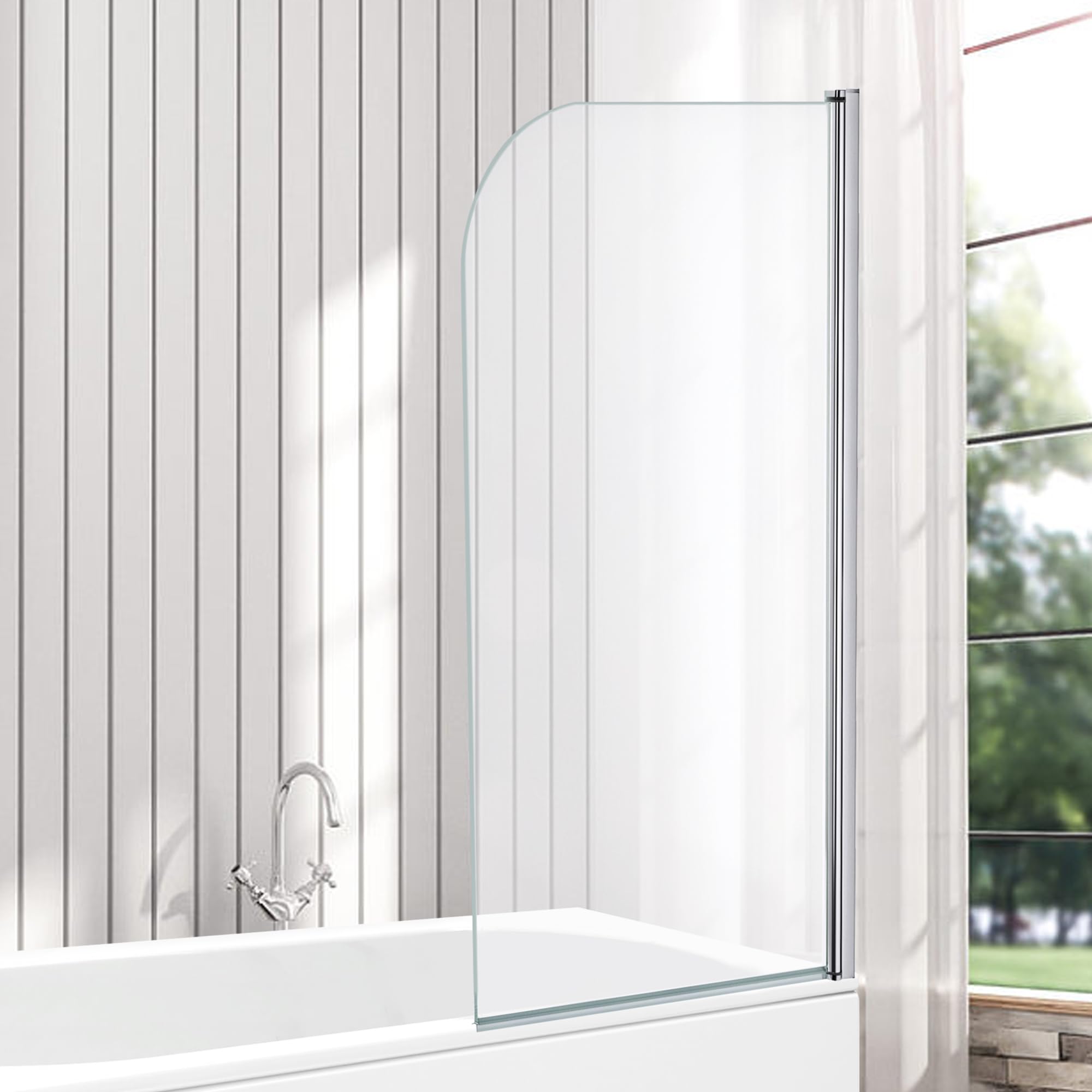 VeeBath Jade Round Pivot Bath Shower Screen - 800x1400mm Tempered Glass