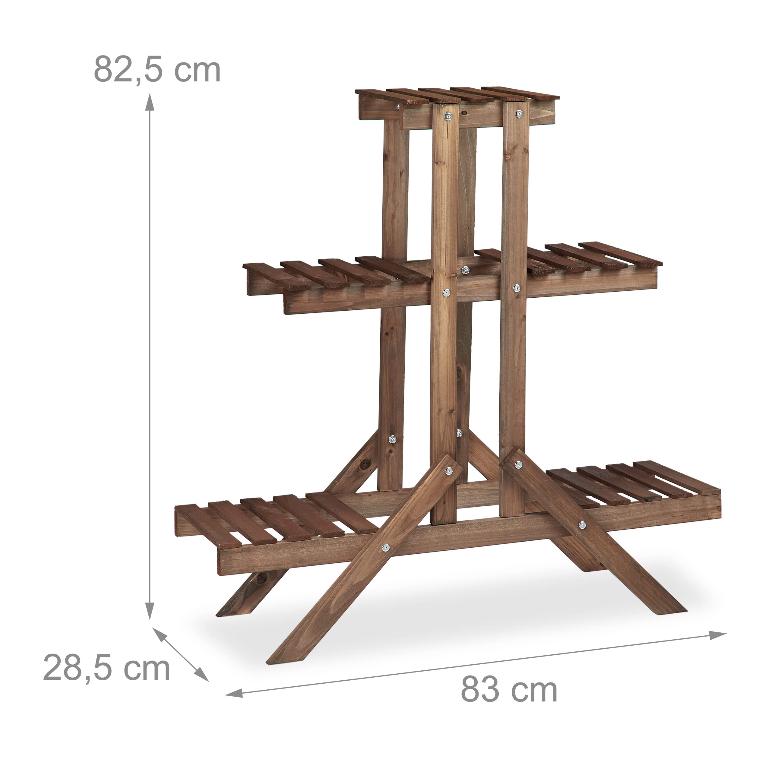 Wooden Flower Ladder Rack - 3-Tier Indoor Plant Stand, Dark Brown