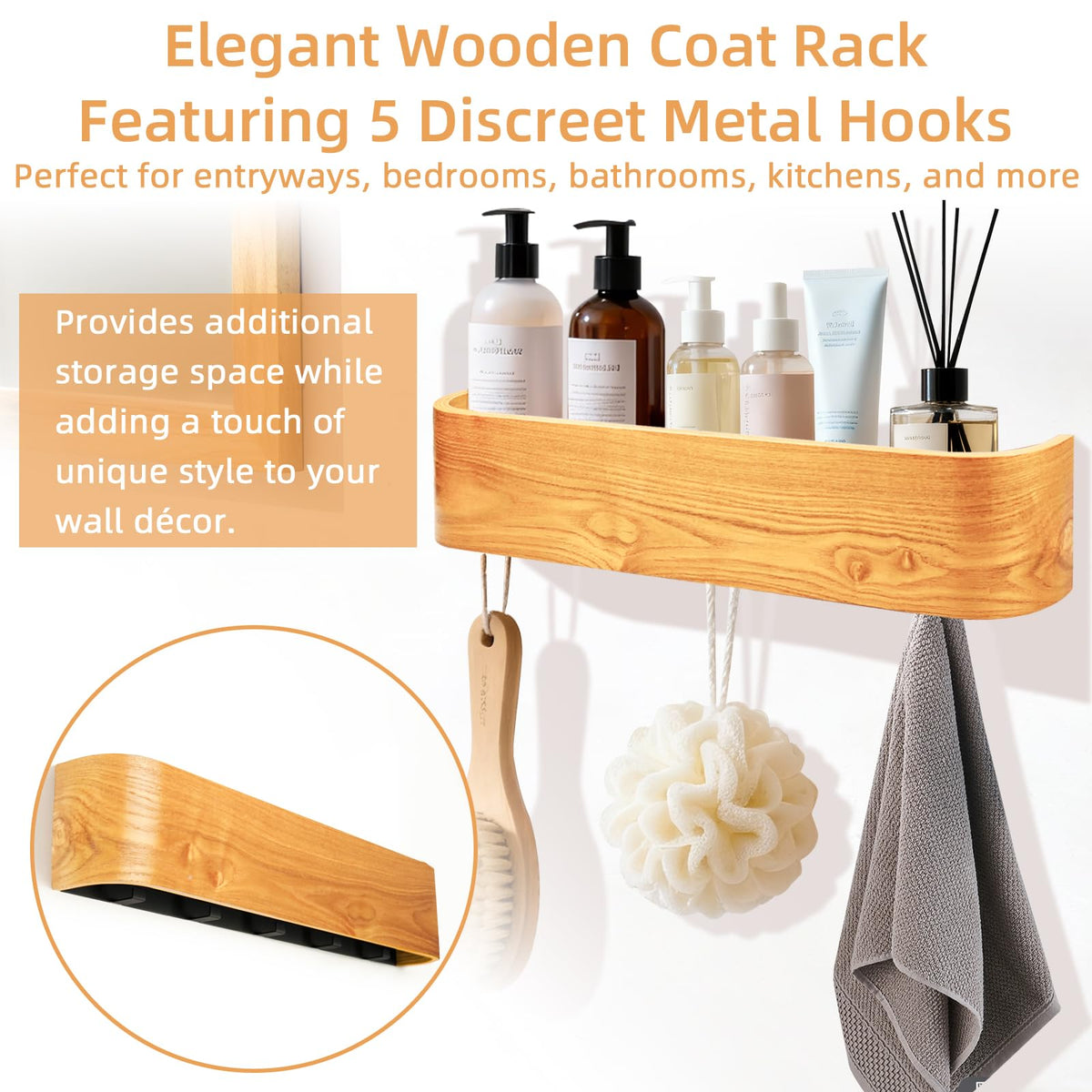 Topfinder Coat Rack with Shelf Wall-Mounted Organizer with 5 Hidden Hooks - image 3