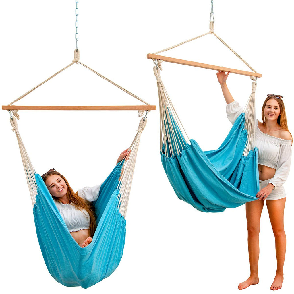 AMANKA XXL Hanging Chair – 185x130cm Cotton Swing with Spreader Bar, Blue