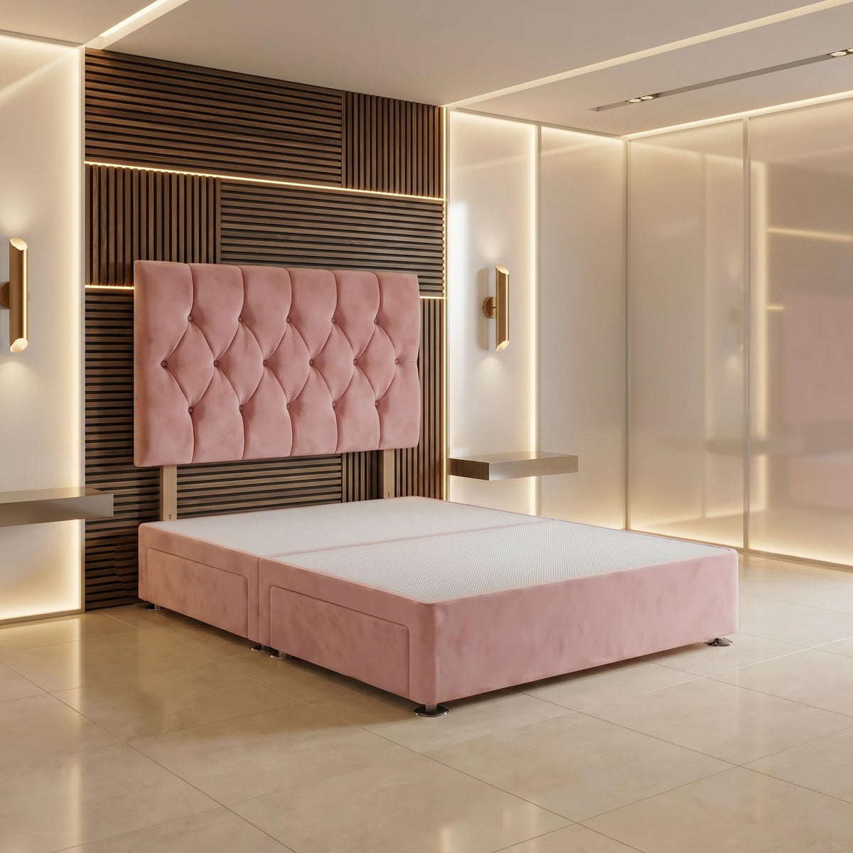 Bed Centre Ziggy Plush Small Single Divan Base 30" Headboard, Pink, 0 Draw - image 2
