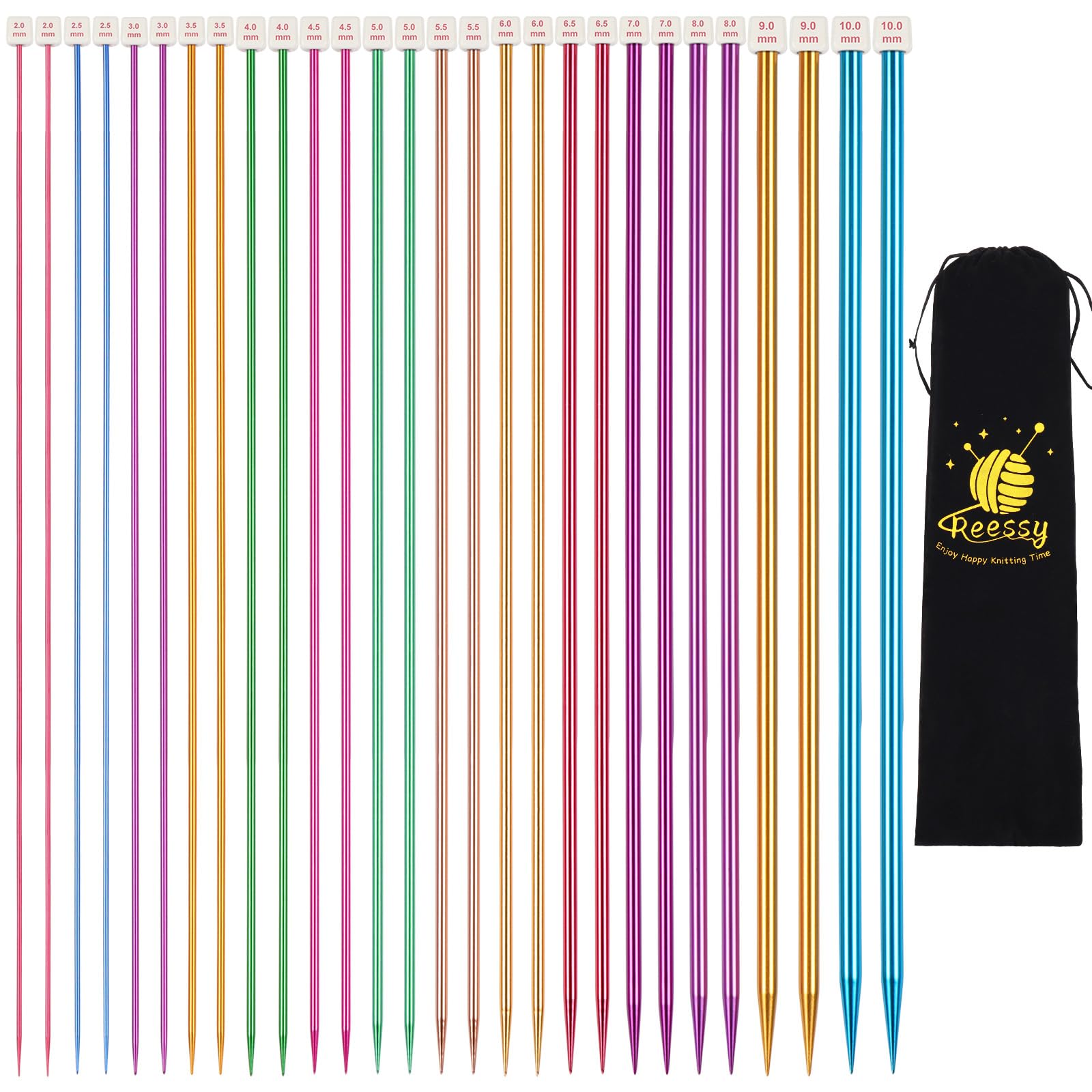 Reessy Aluminium Knitting Needles Set – 14 Pairs Single Pointed 35cm