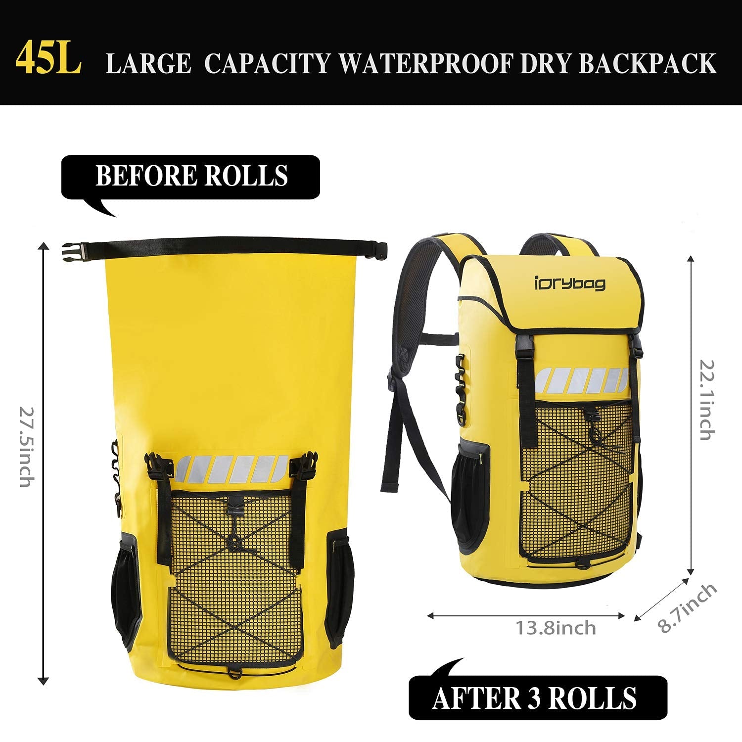 IDRYBAG Waterproof Backpack – 45L Heavy Duty Dry Bag with Laptop Sleeve