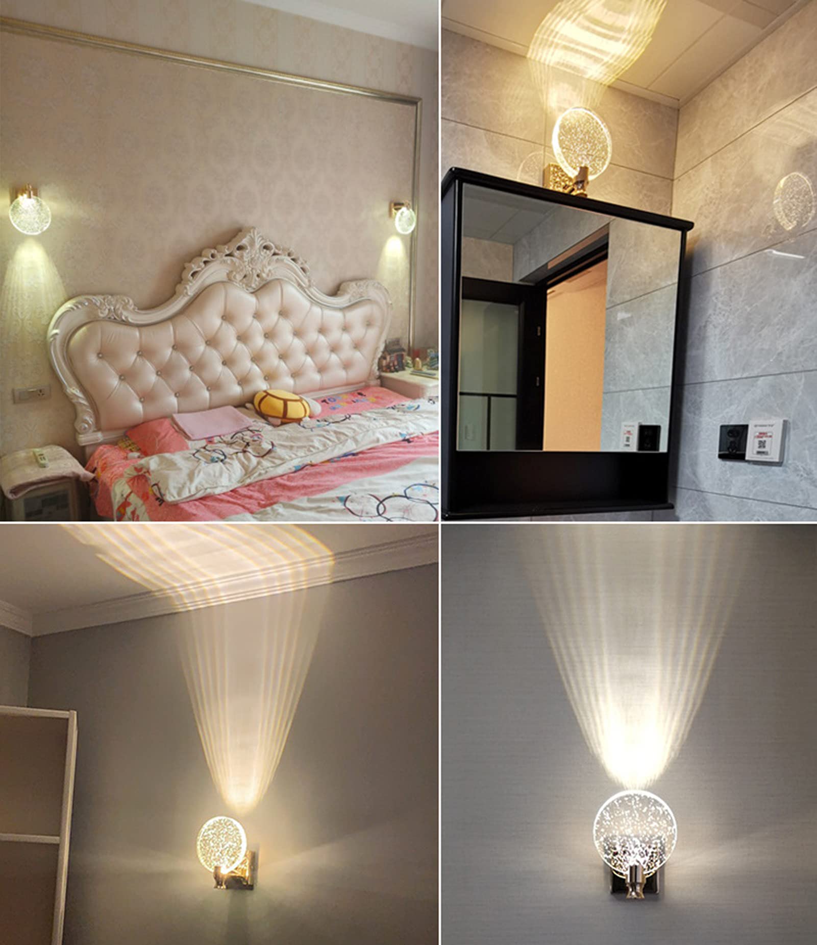 KRIPINC Crystal Wall Sconce – Nordic LED Art Deco Light for Bedroom, Silver