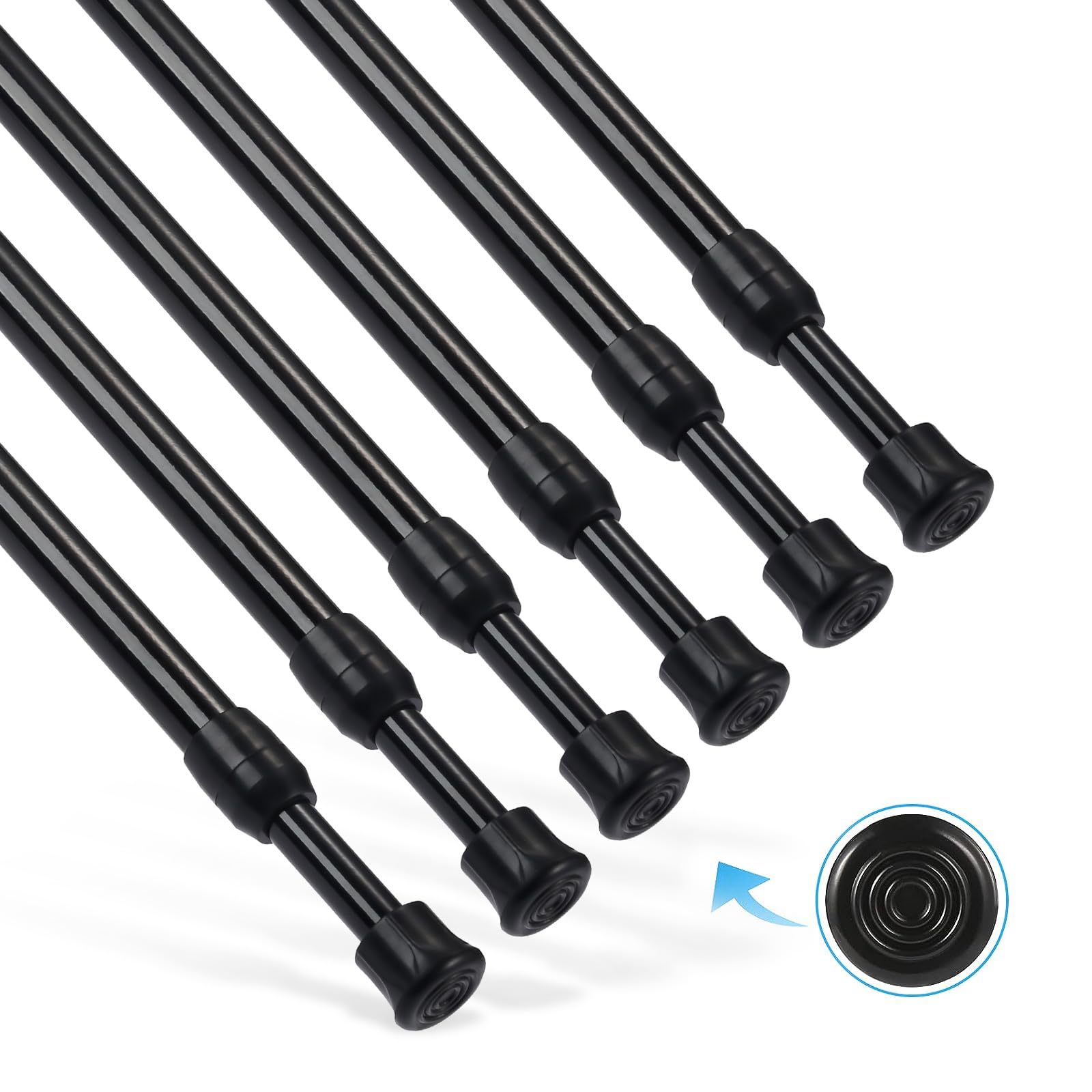 Goowin 6-Pack Tension Rods | 55-90cm Adjustable Rustproof Metal - Black