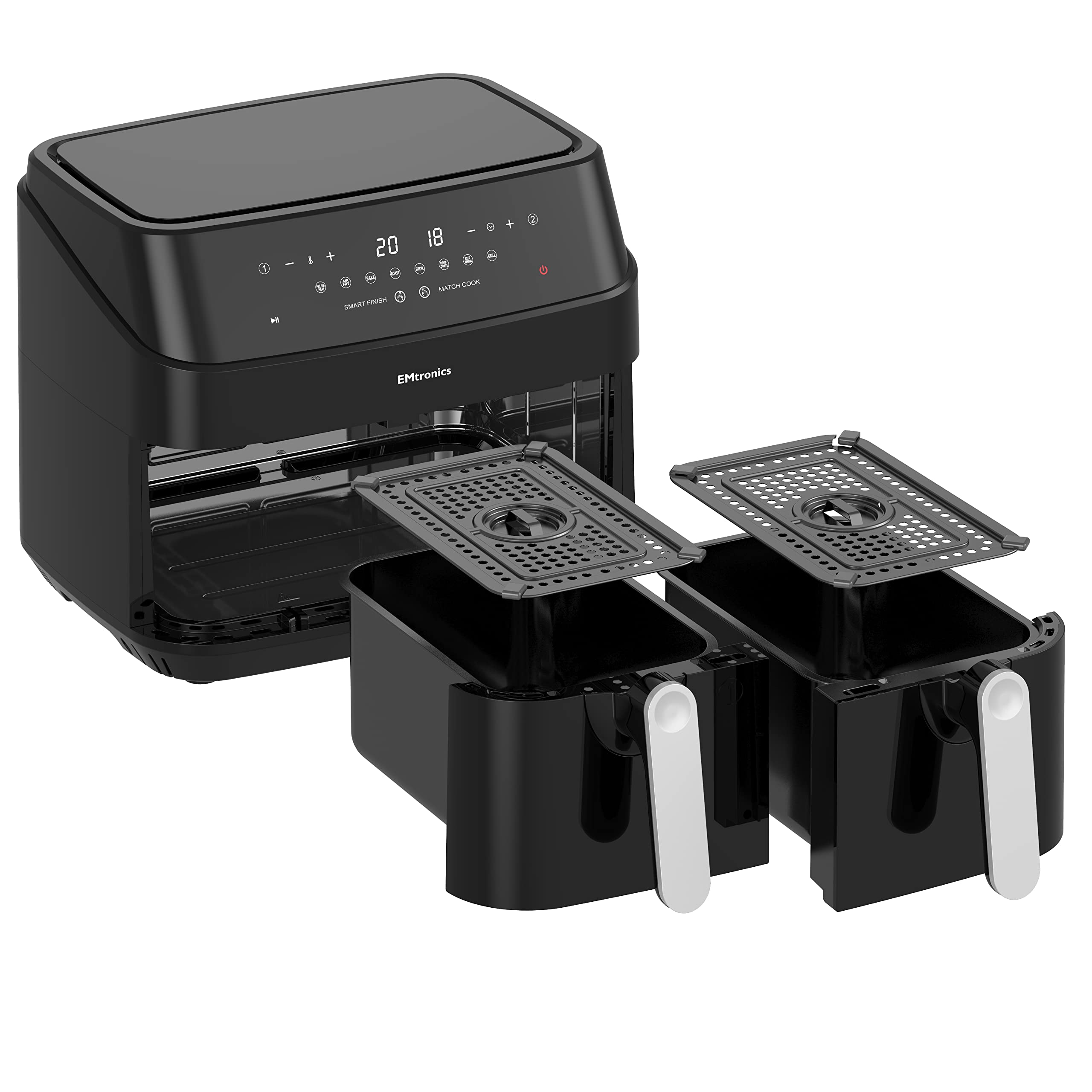EMtronics Dual Air Fryer | 9L Extra Large Double Basket | 8 Pre-Sets