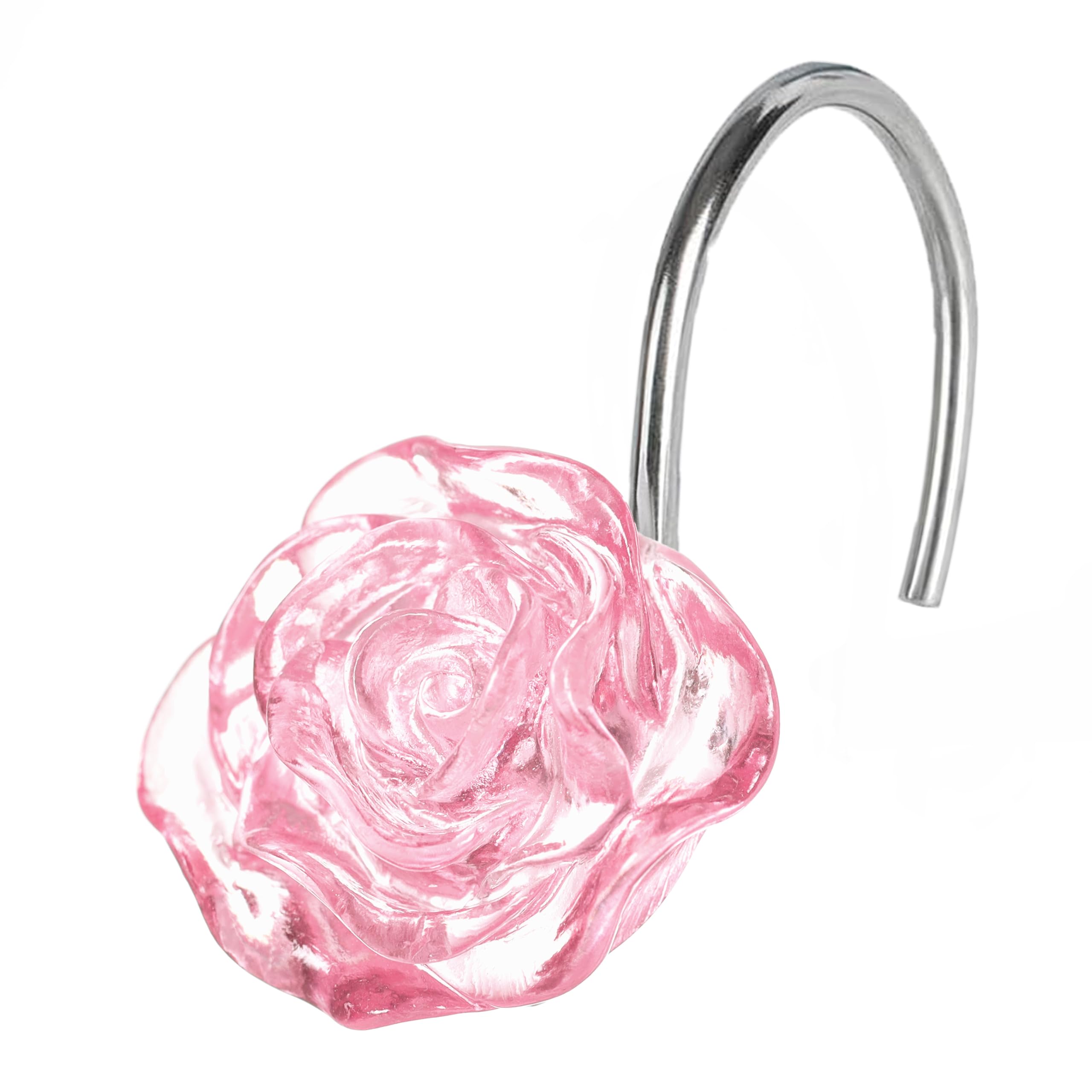Jolof Store Pink Flower Shower Curtain Hooks | Decorative Floral Rings