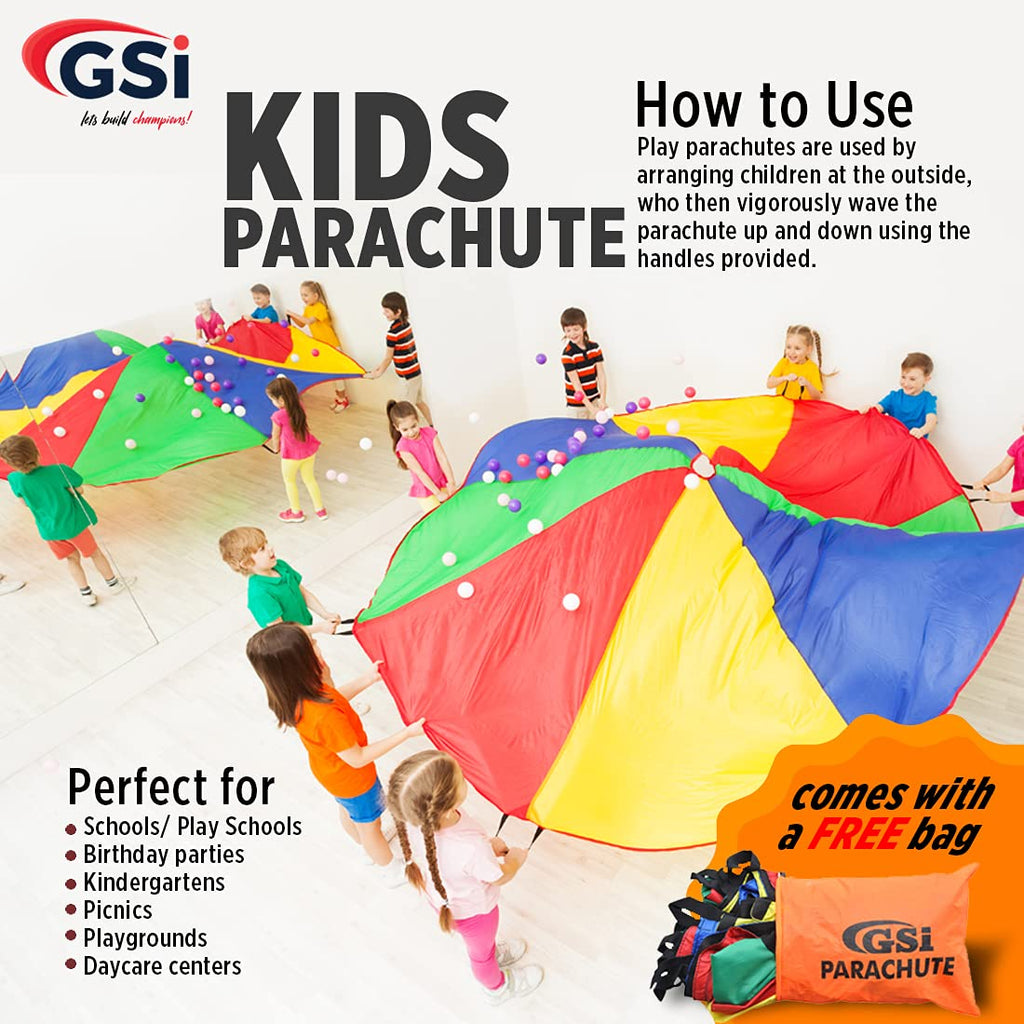 GSi Kids Play Parachute – 24 Feet Rainbow Polyester Toy with Handles