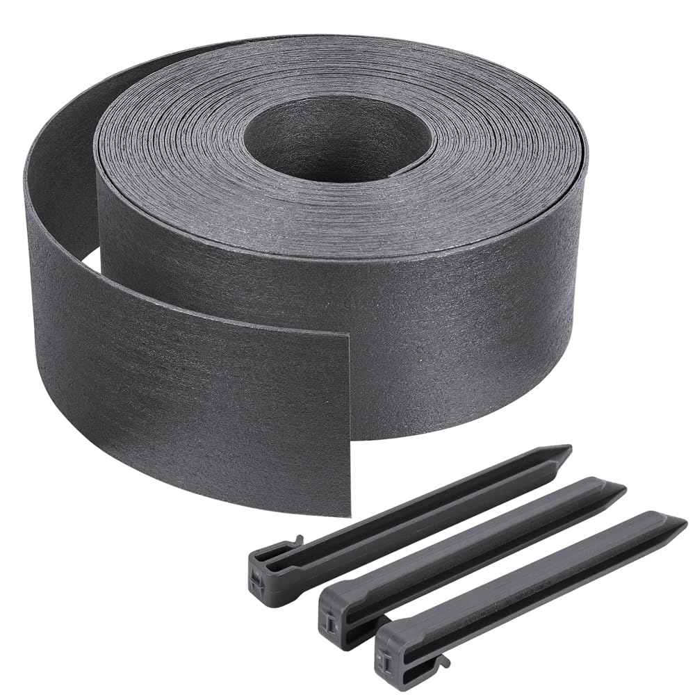 VOUNOT 20m Flexible Garden Edging - Grey PE Lawn Border with 12 Pegs