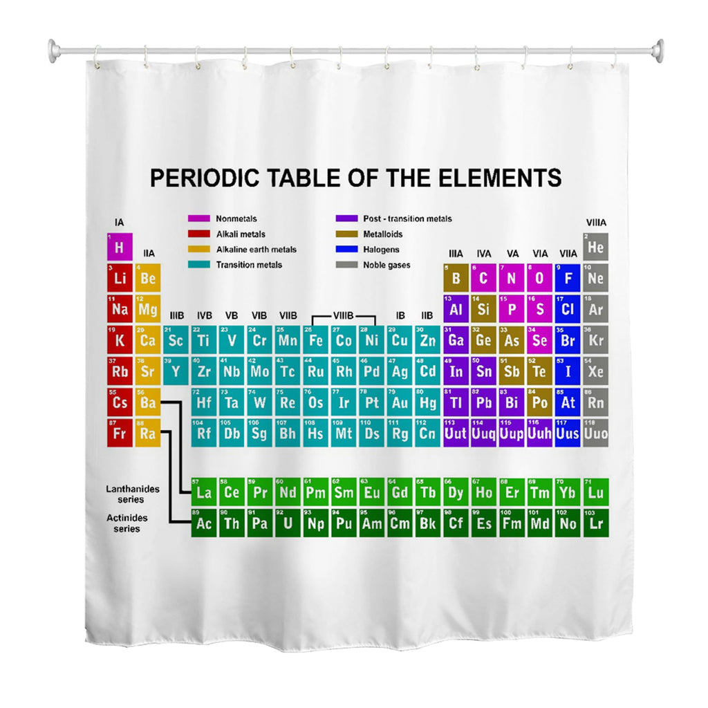 goodbath Periodic Table Shower Curtain 180 x 180 cm, Chemical Elements Waterproof Polyester Fabric Bath Curtain for Bathroom Bathtub Hotel
