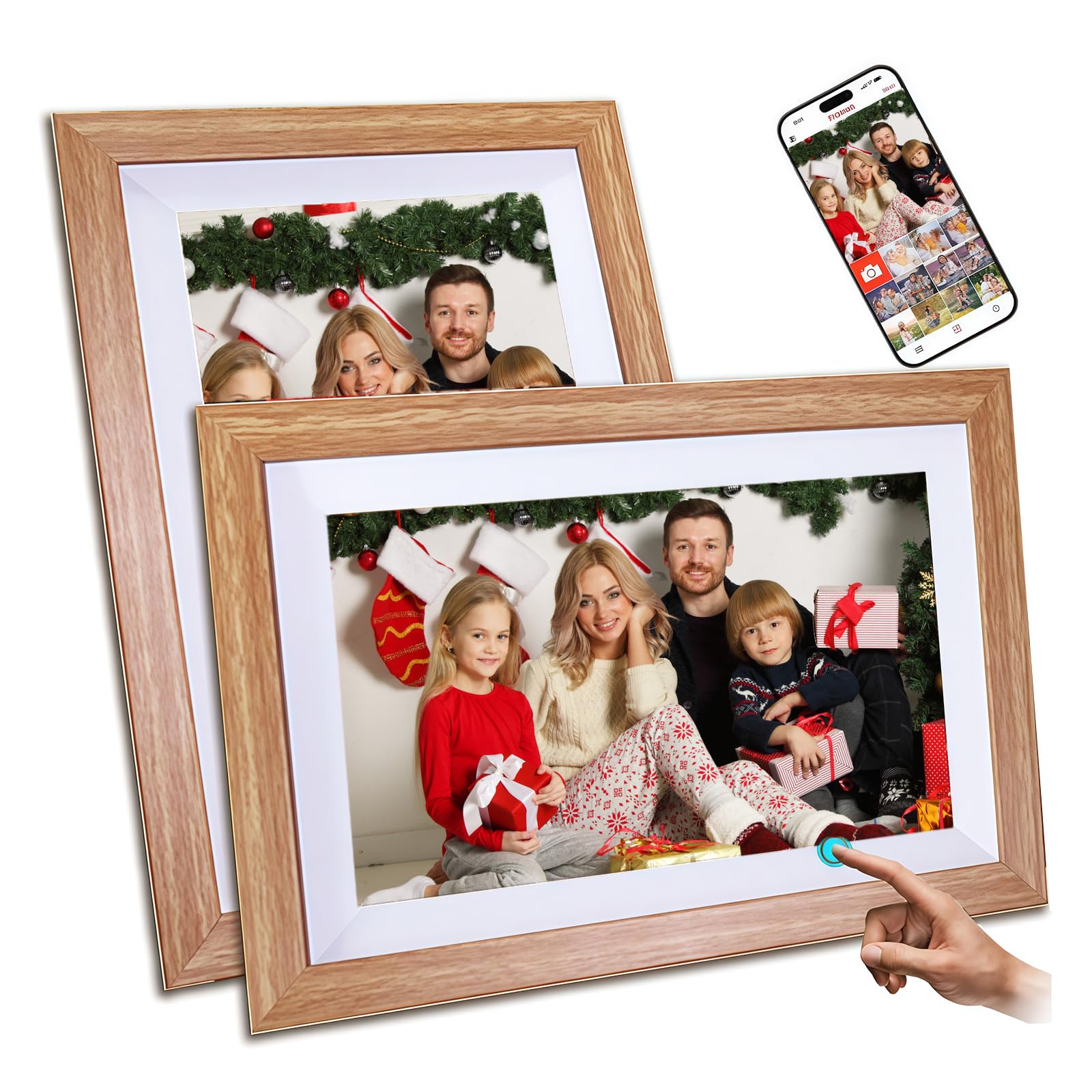 10.1" WiFi Digital Photo Frame – Oak Finish, 32GB IPS HD