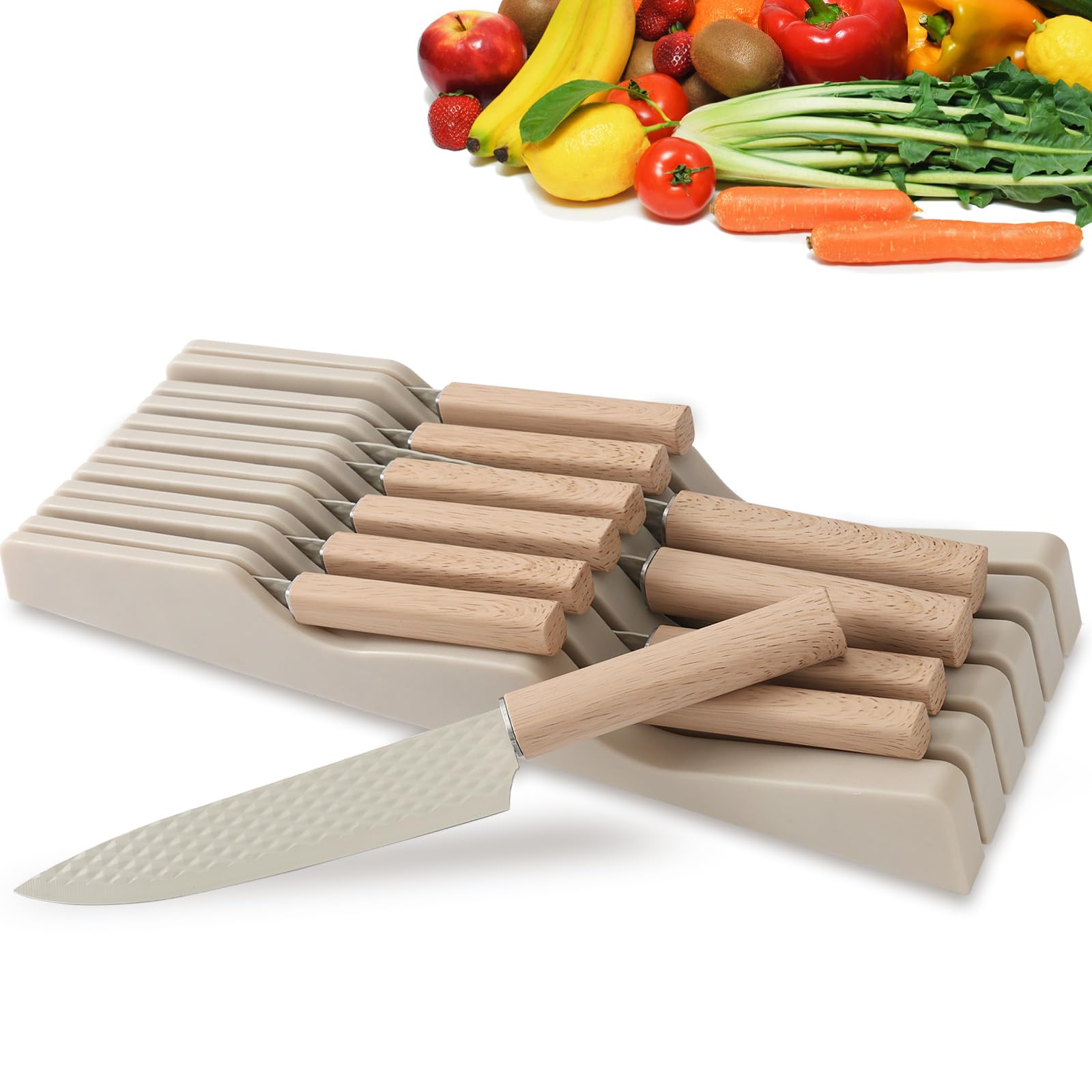 Wekity 12-Piece In-Drawer Knife Block Set | Stainless Steel Chef Knives