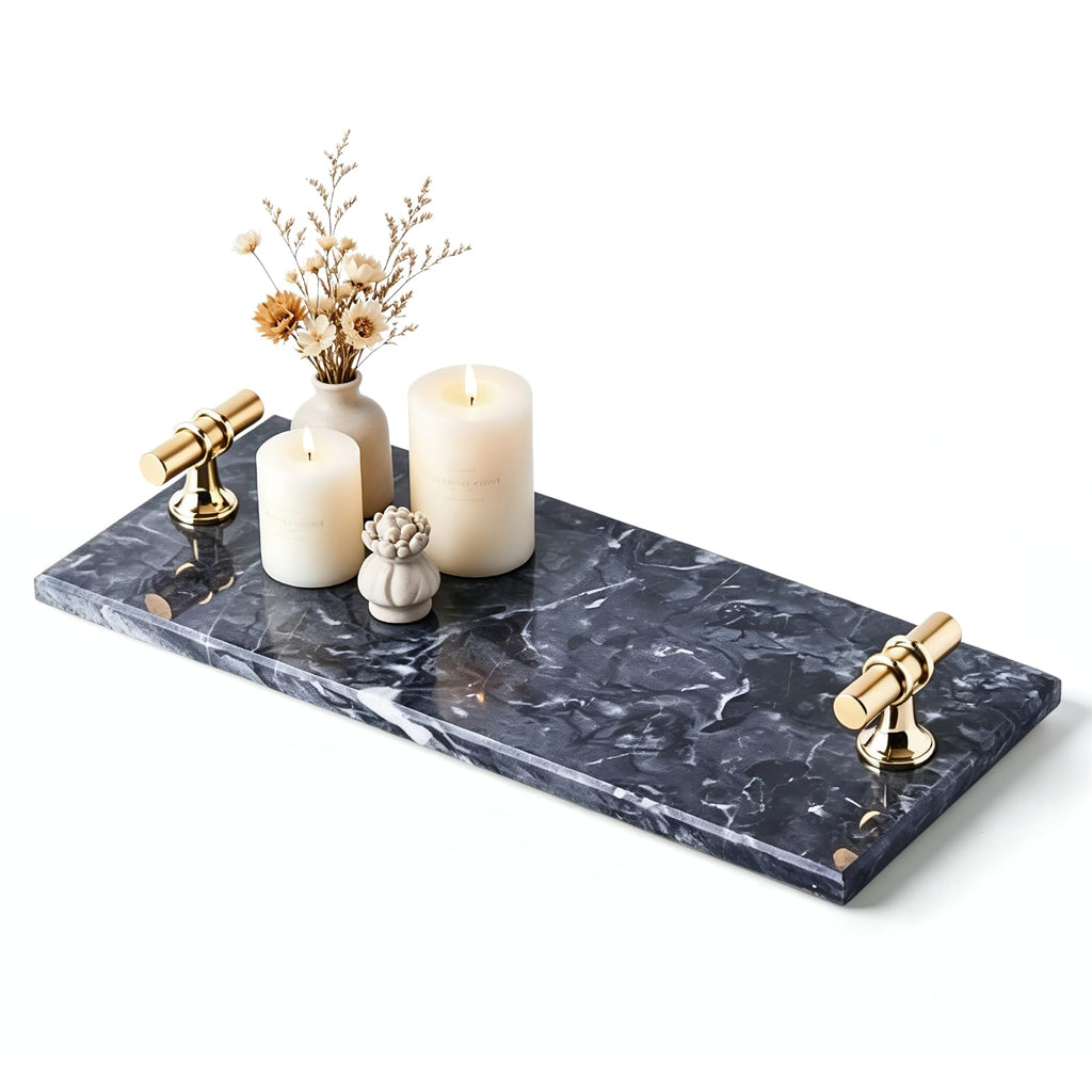 Natural Marble Vanity Tray with Handles & Foot Pads for Bathroom Home Decor - image 1