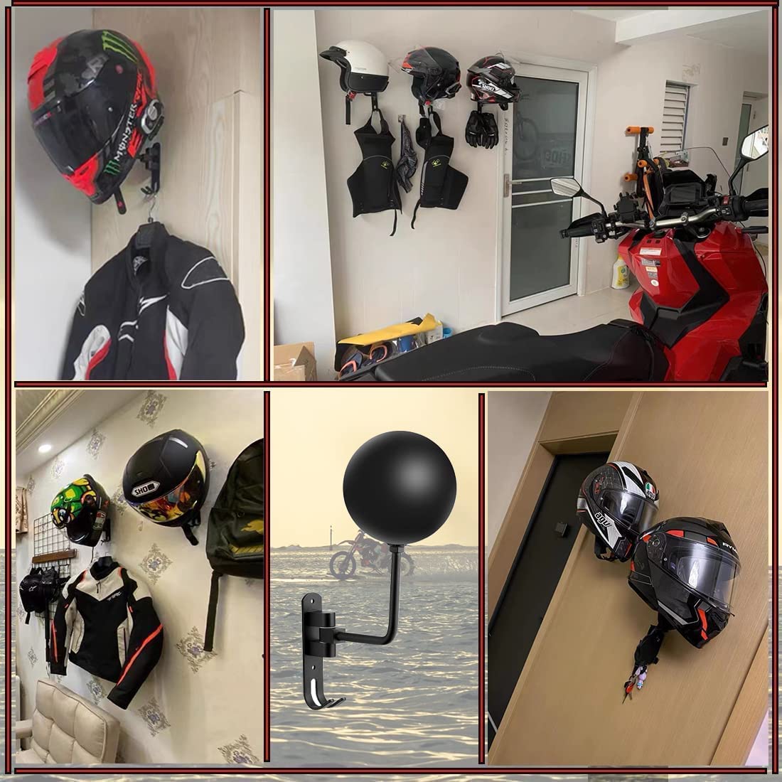 Motofans Wall Mount Helmet Holder | Rotating Metal Rack with Hooks