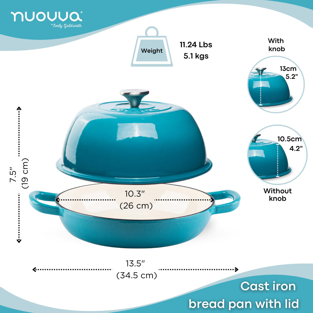 Nuovva Enamelled Cast Iron Dutch Oven for Sourdough Bread, Blue, 6 Quart