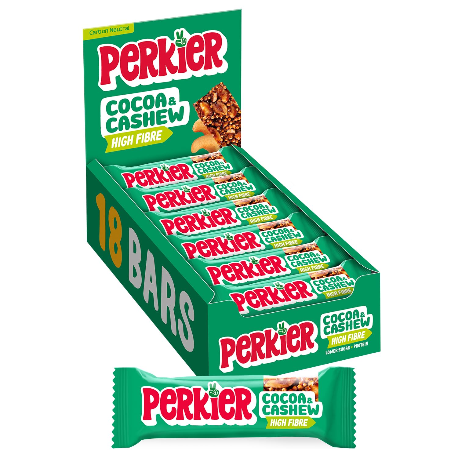 Perkier Cacao and Cashew Quinoa Bar – Vegan & Gluten-Free Snack, 35g