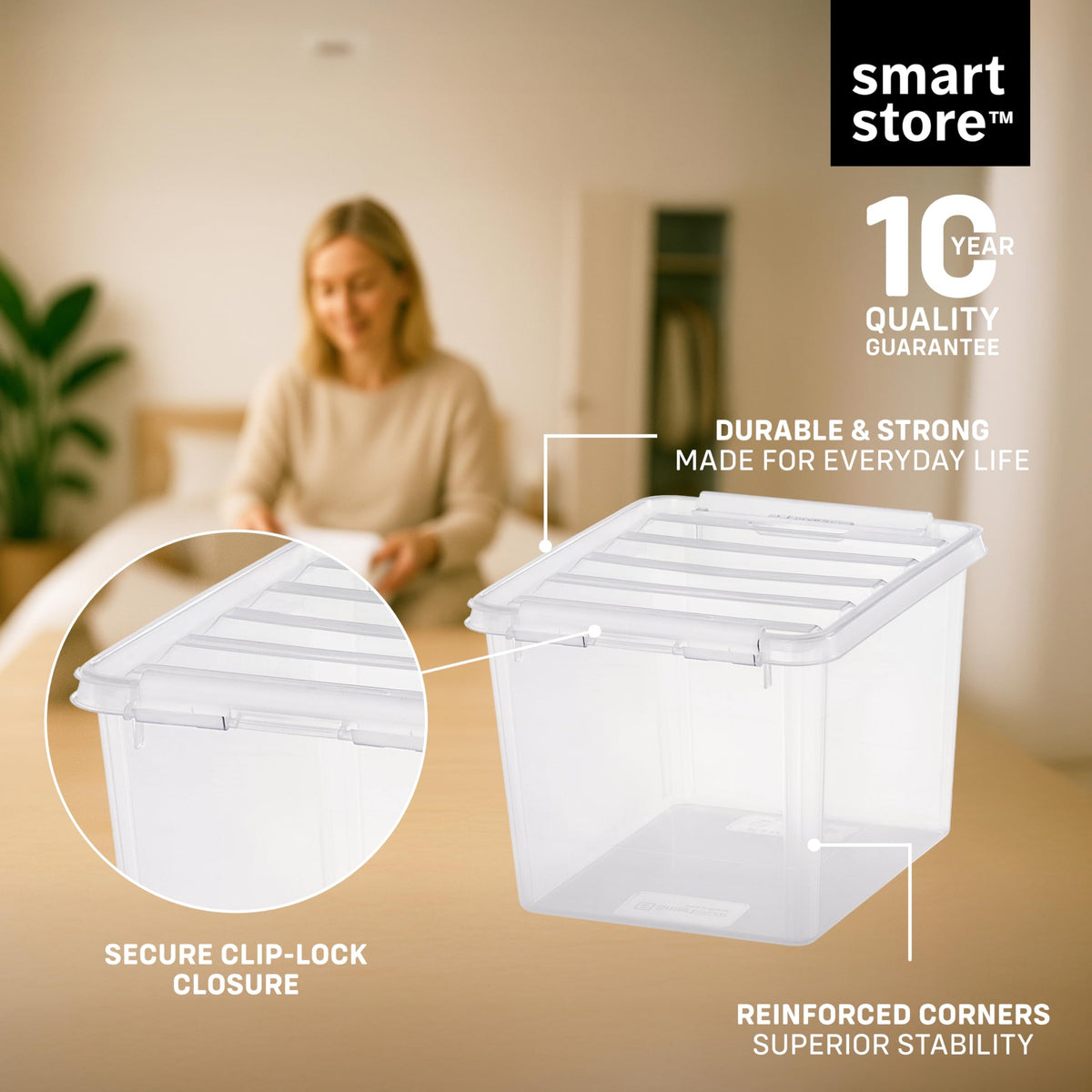 SmartStore - 10x Plastic Storage Box with Lid 3L 21x17x15cm |Plastic Storage Drawers with Lid|Food-Safe Material|Kitchen &