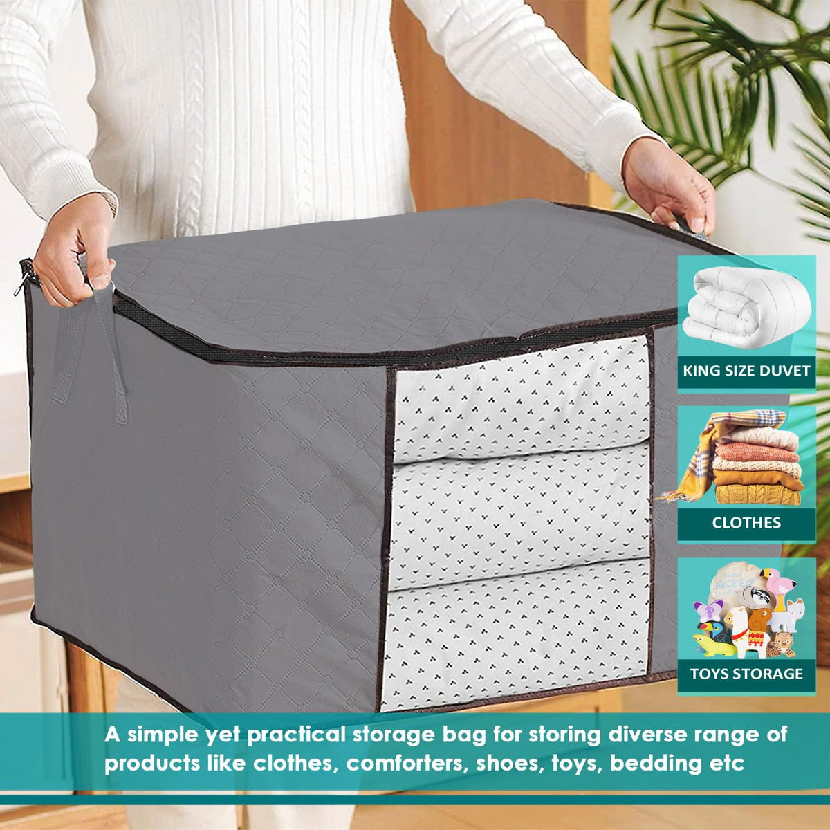 Joybees Clothes Storage Bags with Lids, 3-Pack, 90L Large Foldable Boxes with Zipper & Clear Window, Thick Scratch-Resistant Material - image 3