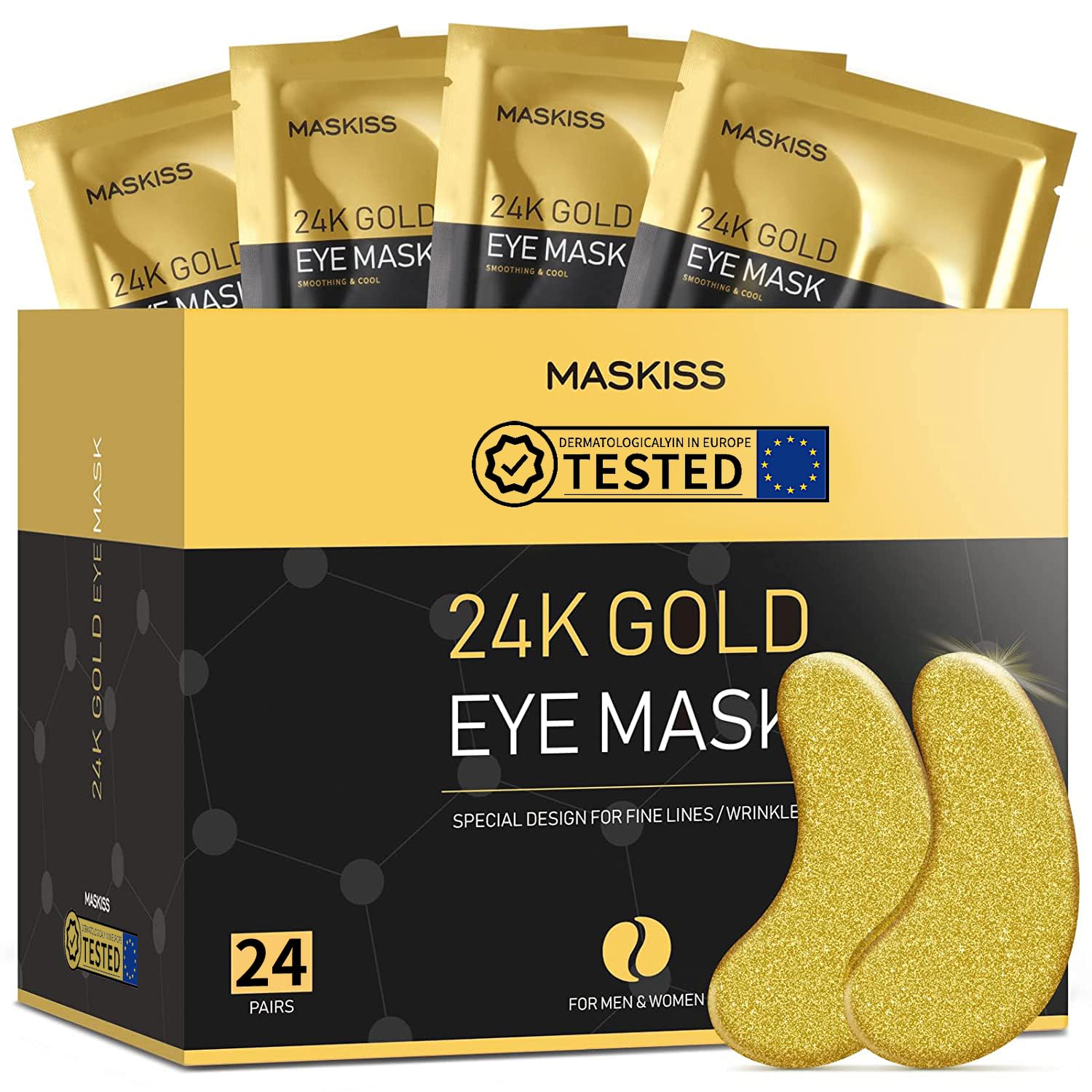 Maskiss 24K Gold Under Eye Patches - Collagen Anti-Aging Masks (24 Pairs)