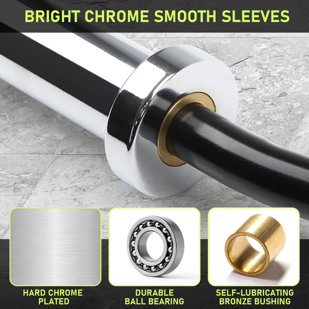 PhysKcal 47 Inch EZ Curl Bar | 2 Inch Olympic Weight Lifting Bar - Black Chrome