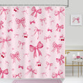 Bonhause Pink Bow & Cherry Shower Curtain | Waterproof Coquette Decor