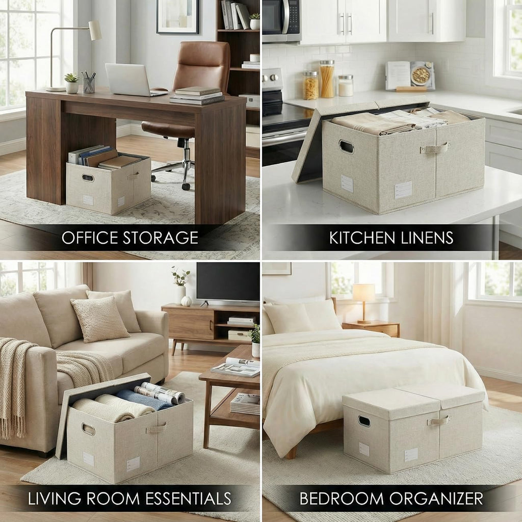 Prandom Storage Boxes with Lids Extra Large,58x40x30cm,Beige1-Pack - image 2
