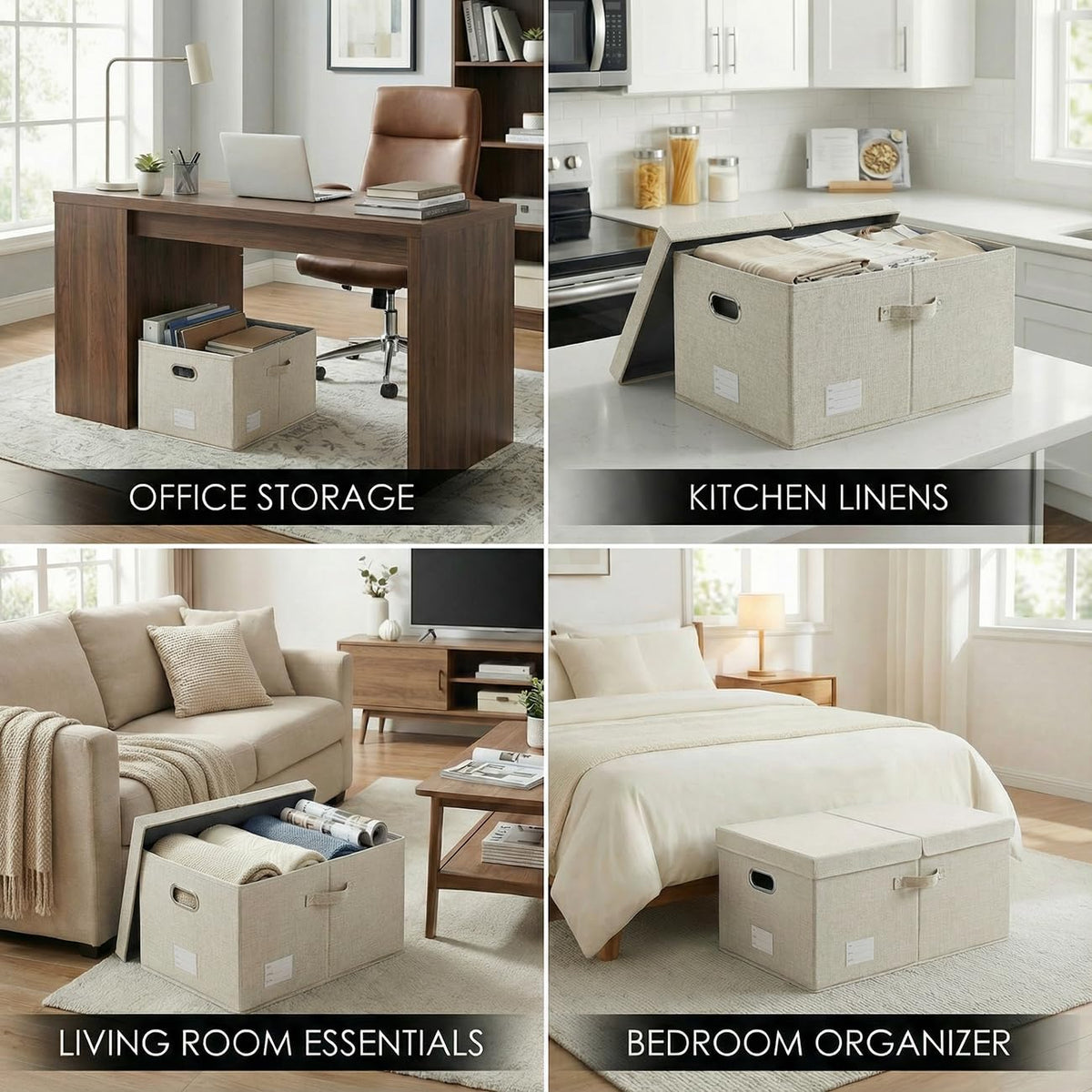 Prandom Storage Boxes with Lids Extra Large,58x40x30cm,Beige1-Pack - image 2