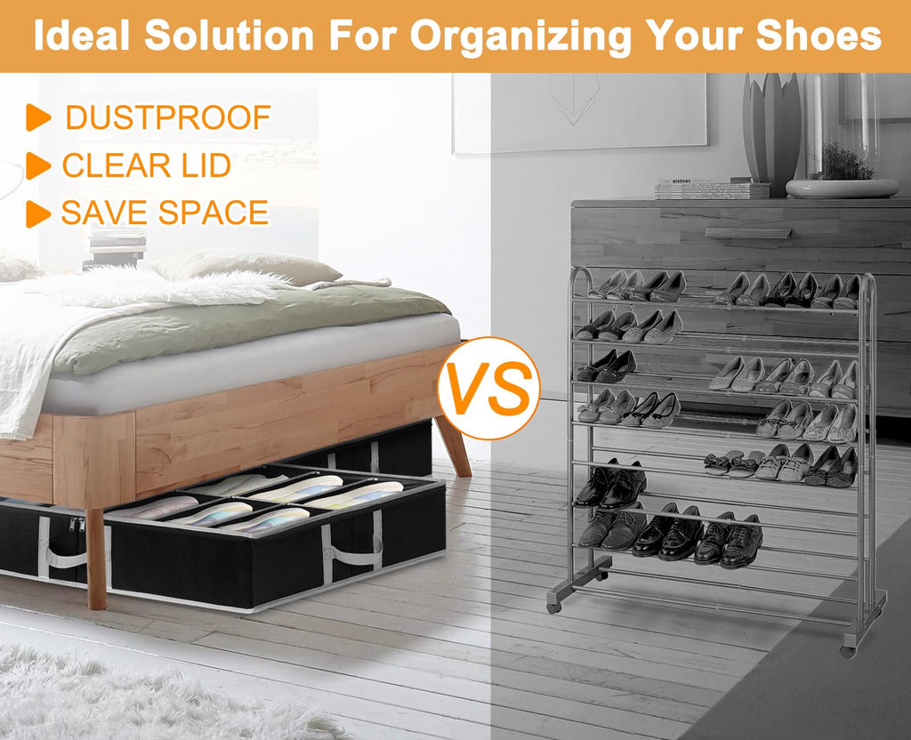 Under Bed Shoe Storage Organiser – 2 Pack, Fits 24 Pairs