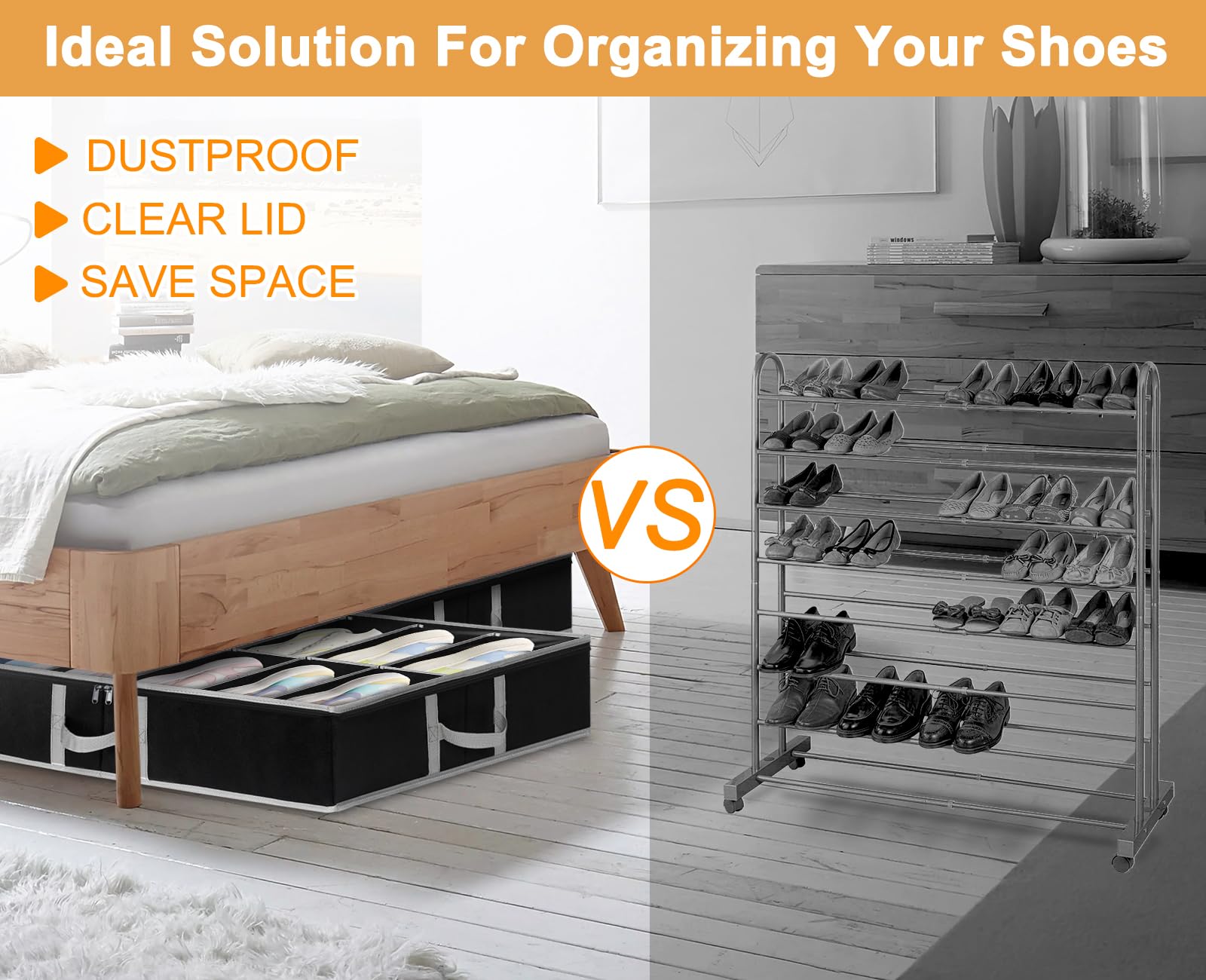 Under Bed Shoe Storage Organiser – 2 Pack, Fits 24 Pairs