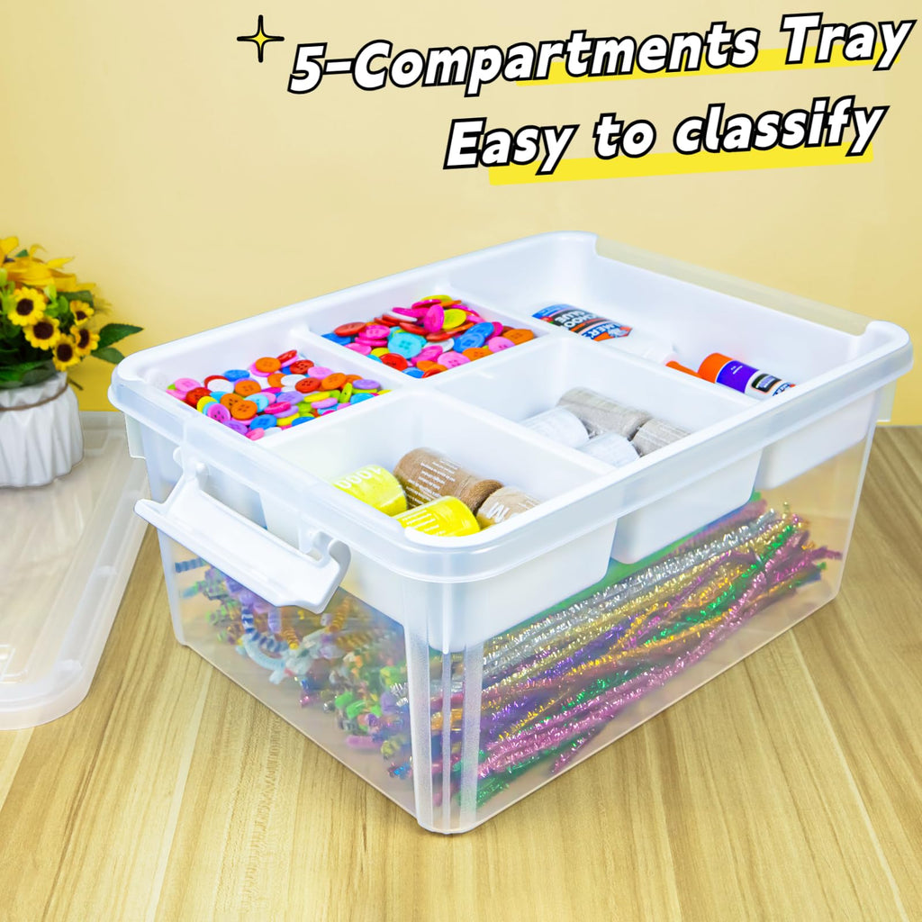 Creahaus 2-Pack 16L Stackable Craft Storage Boxes with Removable Tray