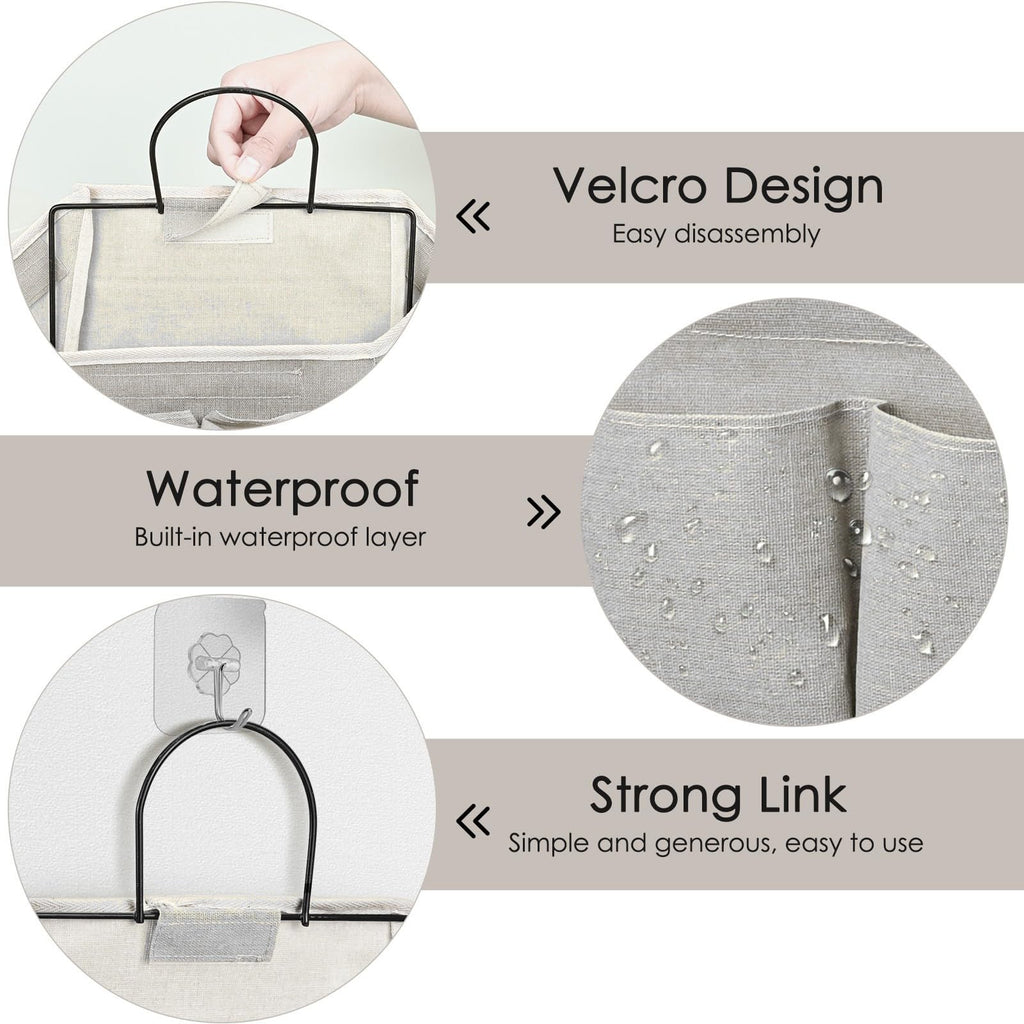 Set of 2 Waterproof Hanging Storage Organizers - Linen - Foldable - With Pockets - For Nursery, Bathroom, Bedroom, Office, RV - Grey - image 3