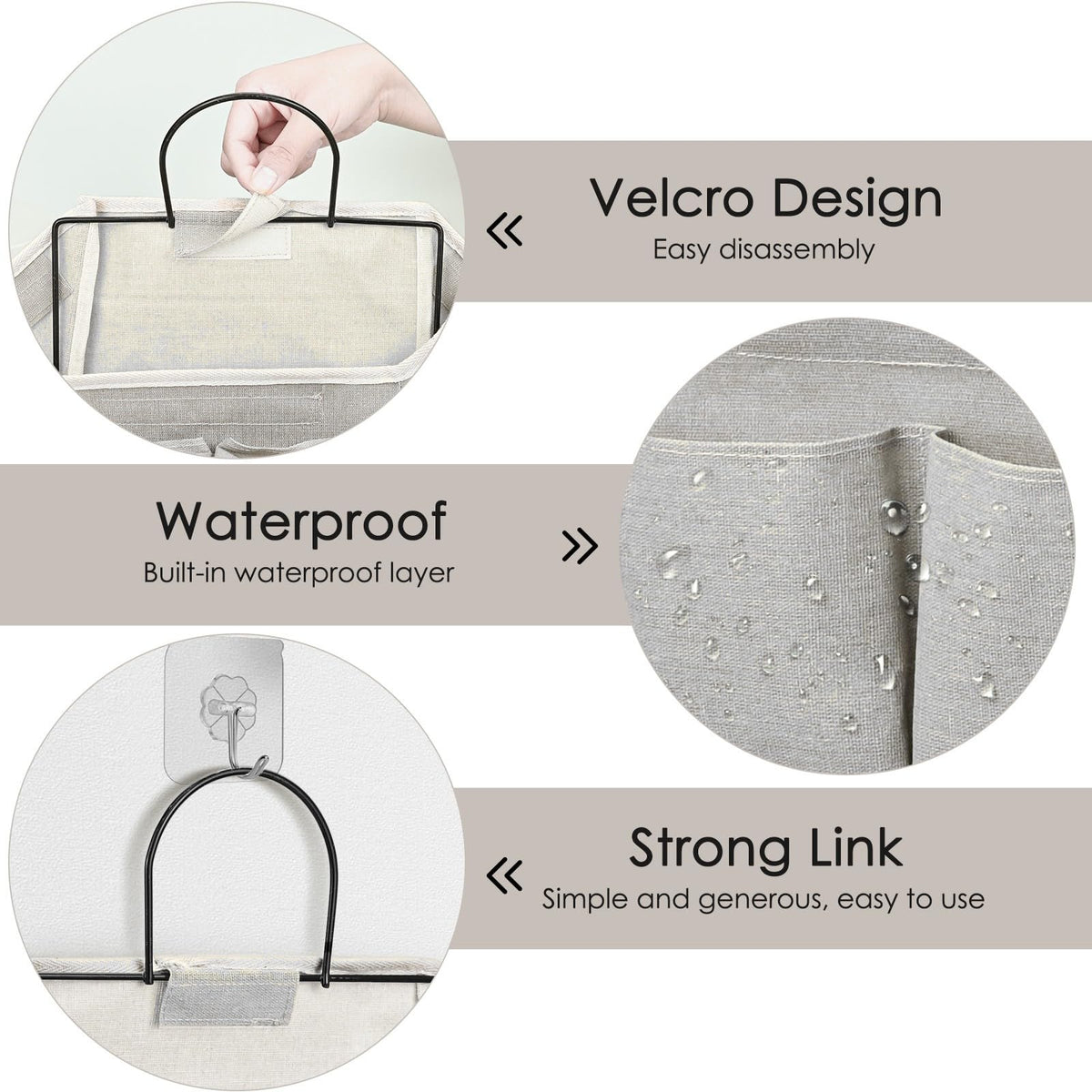 Set of 2 Waterproof Hanging Storage Organizers - Linen - Foldable - With Pockets - For Nursery, Bathroom, Bedroom, Office, RV - Grey - image 3