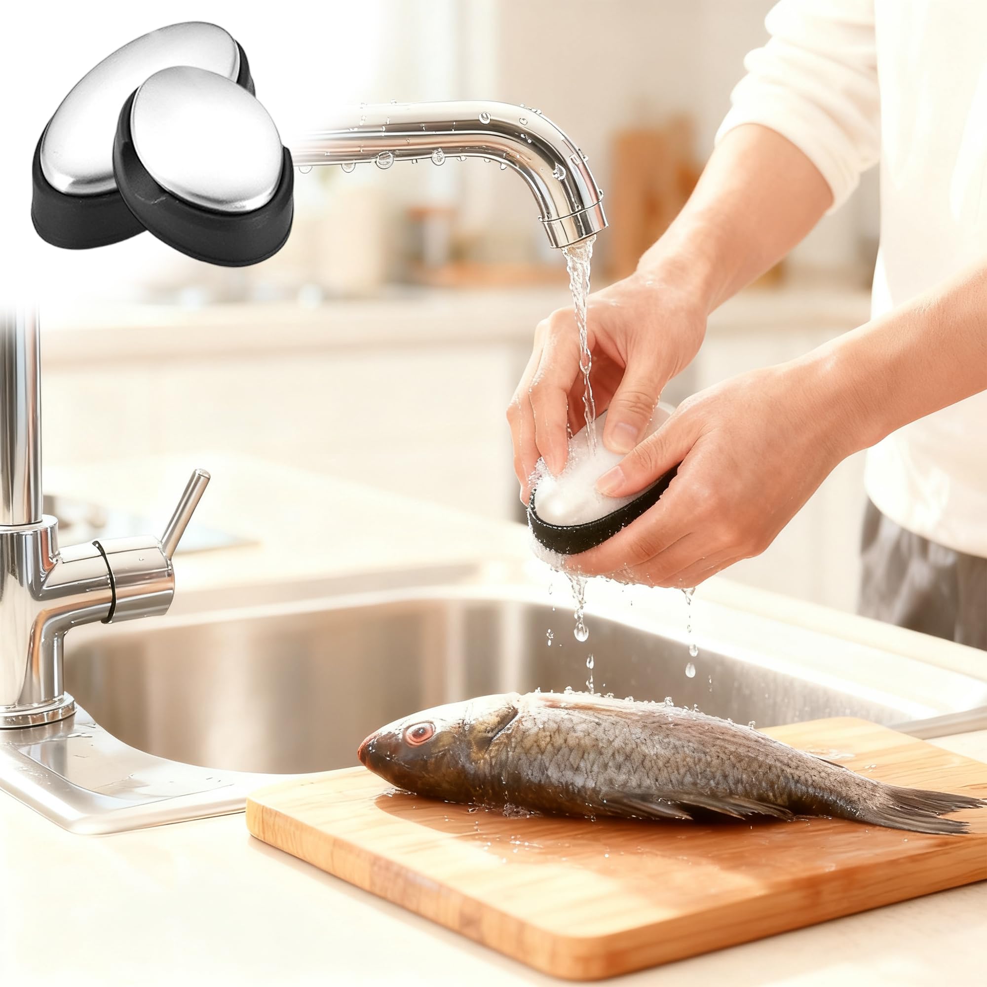 DXIA Stainless Steel Soap Odor Remover with Base Tray - 2 Piece Set