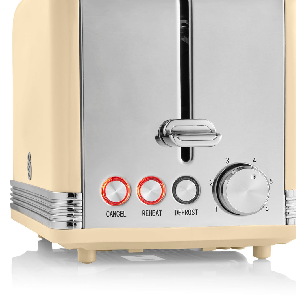 Swan Retro 2-Slice Toaster – 815W with 6 Browning Levels, Cream