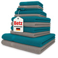 Betz Palermo 12-Piece Cotton Towel Set – Petrol and Stone Grey