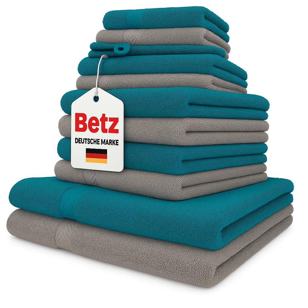 Betz Palermo 12-Piece Cotton Towel Set – Petrol and Stone Grey