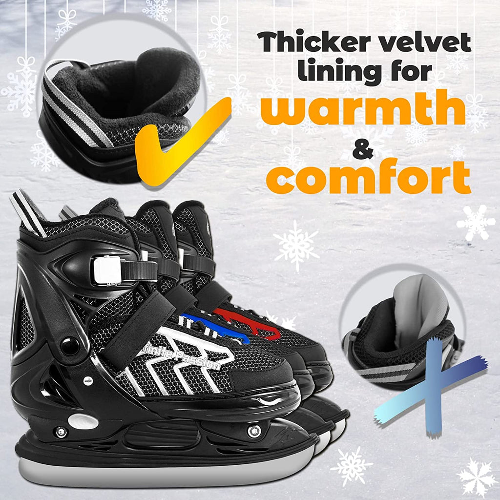 Nattork Adjustable Kids Ice Hockey Skates – Warm Padding & Ankle Support