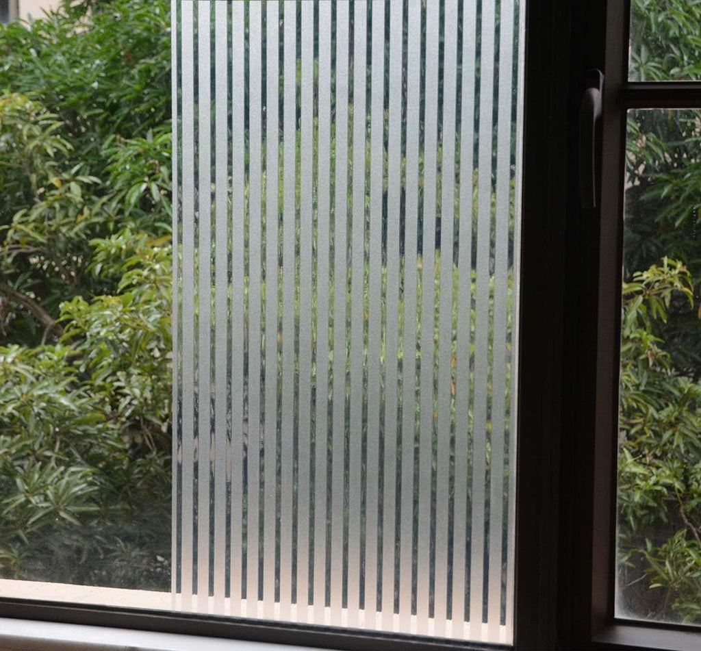 VSUDO Frosted Stripe Privacy Window Film - Static Cling Vinyl (90x400 cm)