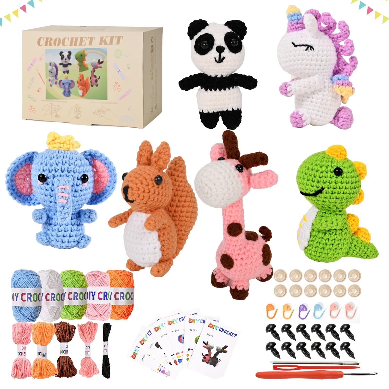 Alutaba 6Pcs Crochet Kit for Beginners – Amigurumi Animal Knitting Set