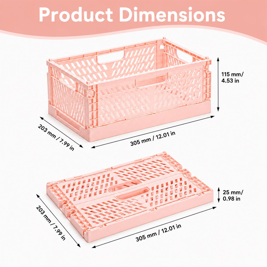 PIANKEKE 2 Pcs Collapsible Storage Box Pink, Plastic Stackable Folding Storage Crates with Handles - image 2
