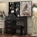 Saimeihome Makeup Vanity Desk with LED Mirror, 6 Drawers & Stool - Black