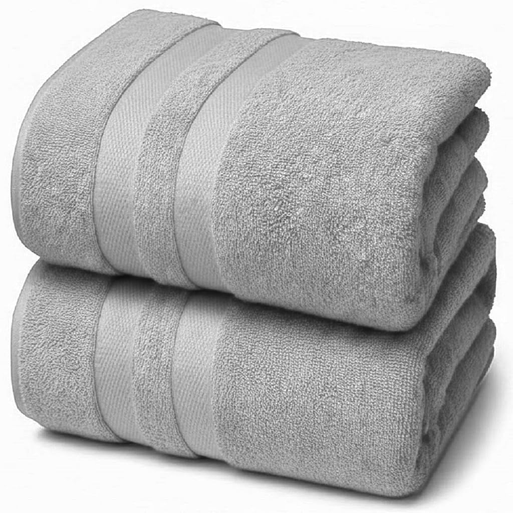 Egyptian Cotton Bath Sheets – 550GSM Large Towels, 2 Pack (Silver)