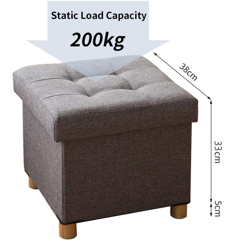 BRIAN & DANY Folding Storage Ottoman | Linen Footstool with Wood Legs