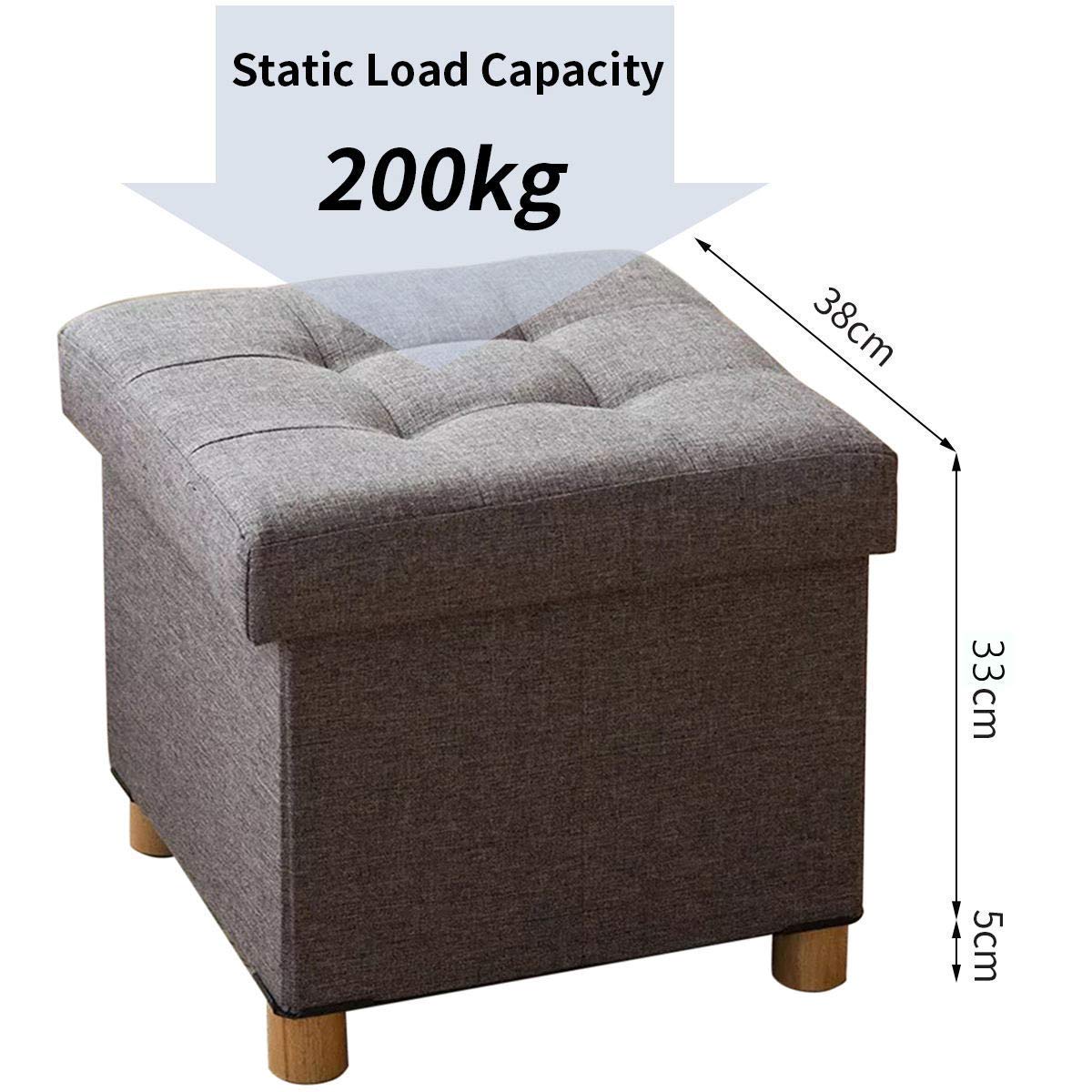 BRIAN & DANY Folding Storage Ottoman | Linen Footstool with Wood Legs