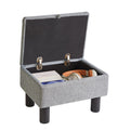 Aibiju Small Storage Ottoman – Linen Foot Stool with Wooden Legs, Blue Grey