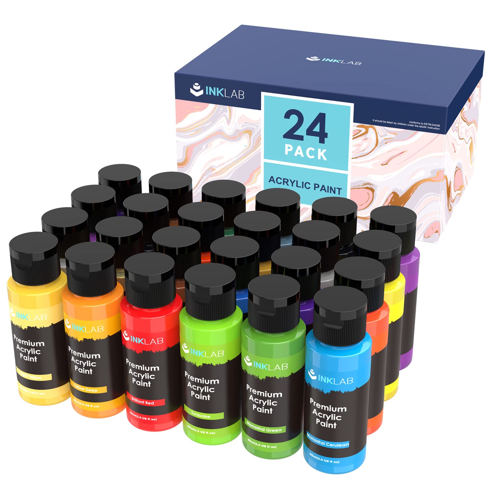 INK LAB Acrylic Paint Set – 24 Vibrant Non-Toxic Colors for Canvas