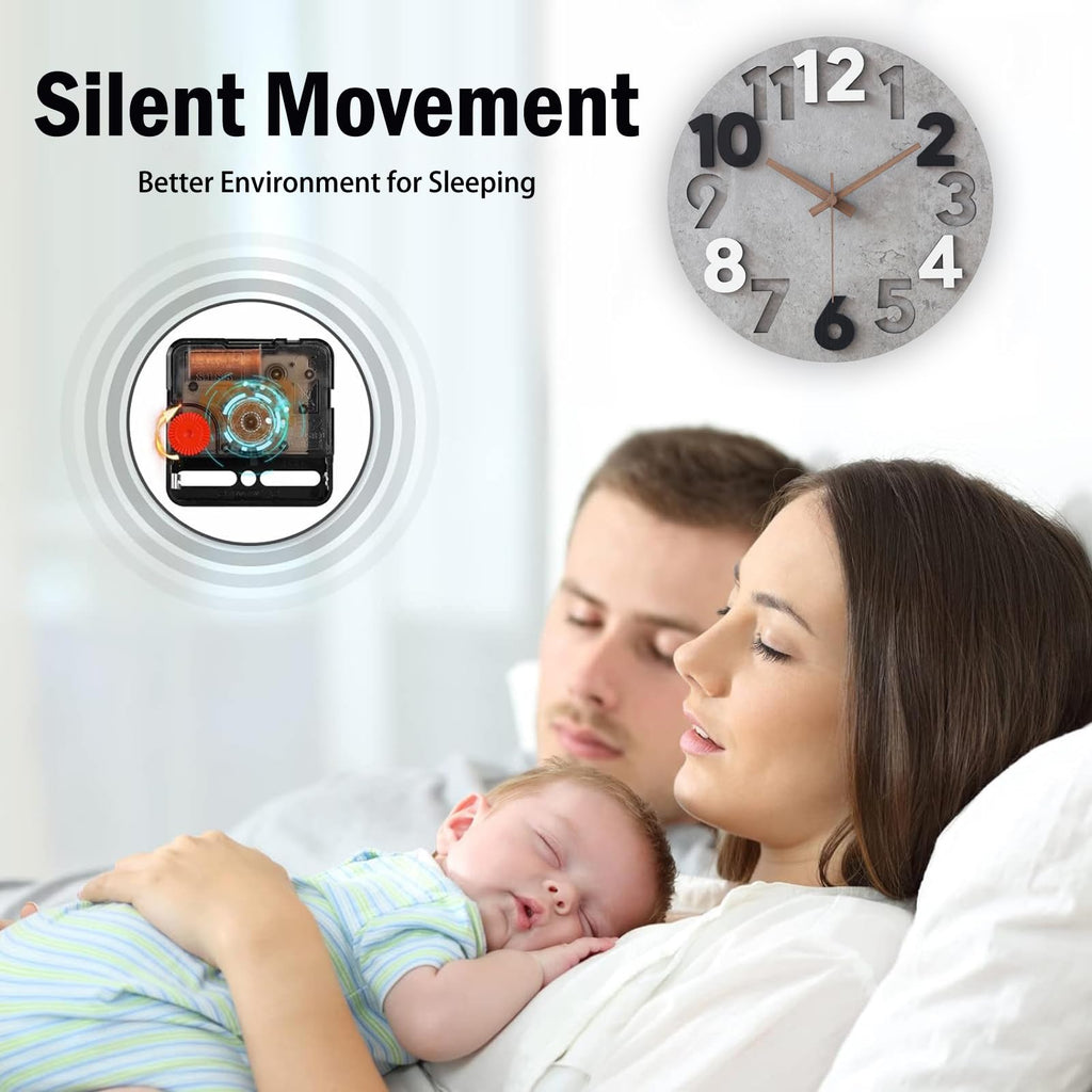 Stellarize 12 Inch Silent Wooden Wall Clock | Modern 3D Grey Decor