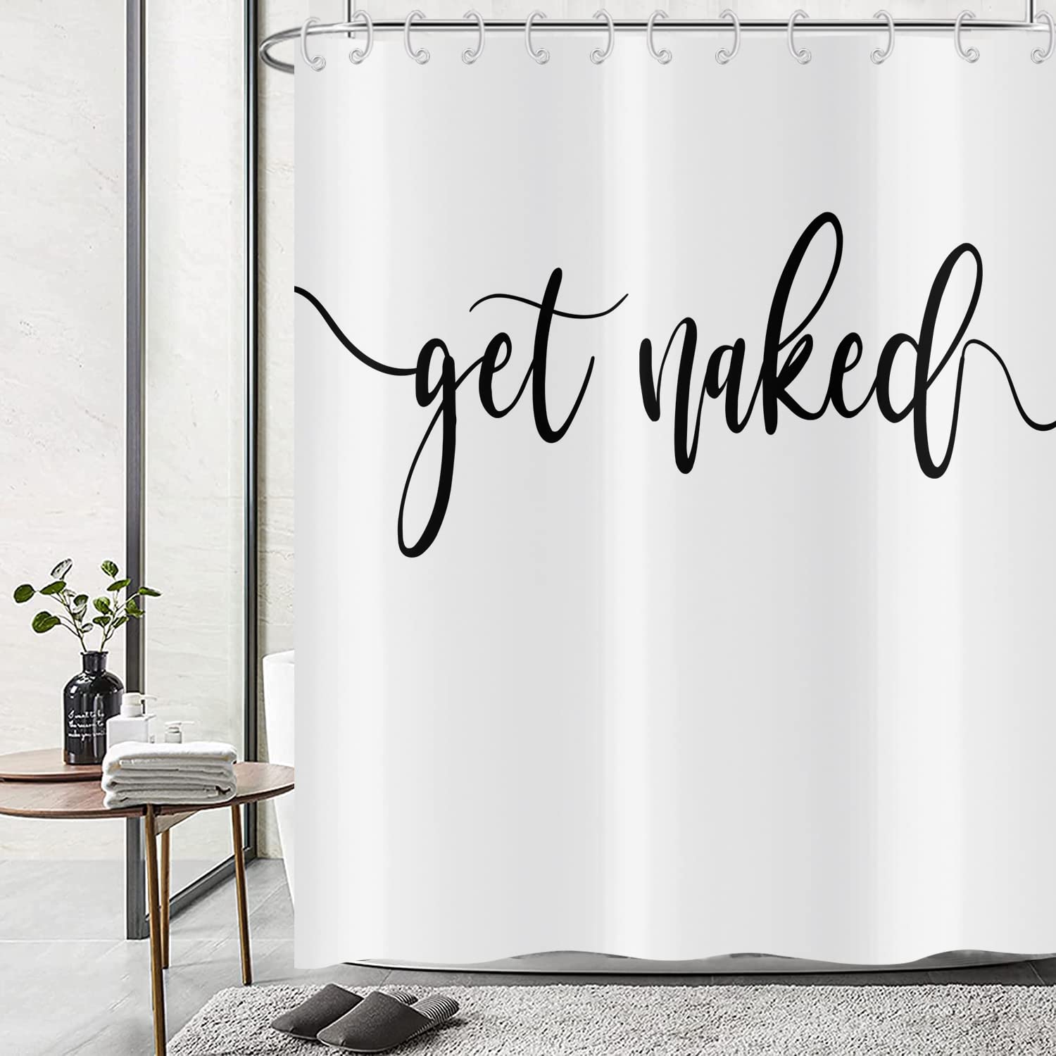 Hnmdmyi Get Naked Funny Quote Shower Curtain | White Waterproof Polyester